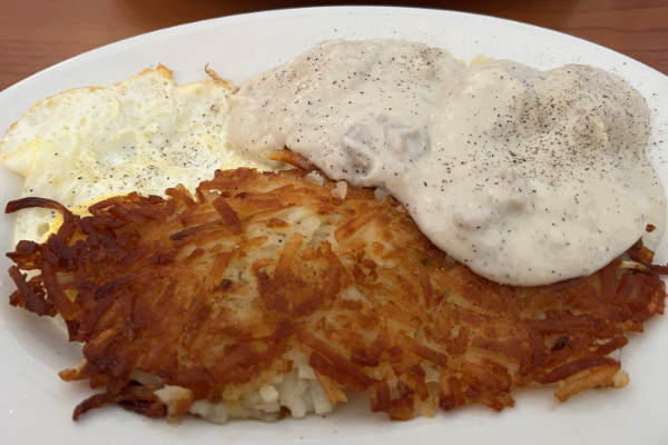 Biscuits and gravy breakfast at The Village Pie Shoppe in Carlsbad, California