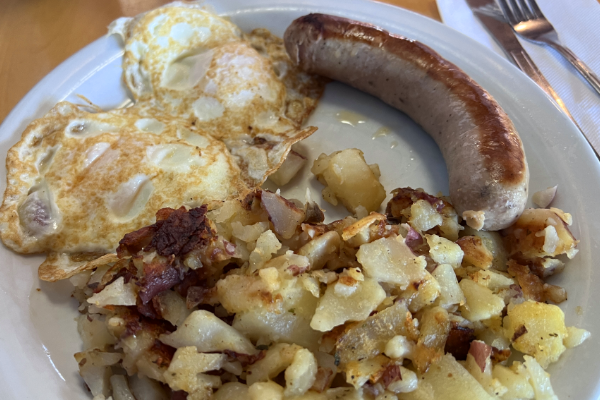 Bratwurst breakfast at Tip Top Meats in Carlsbad, California