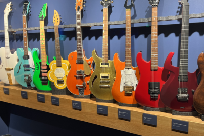 Electric guitars on display at Museum of Making Music in Carlsbad, California