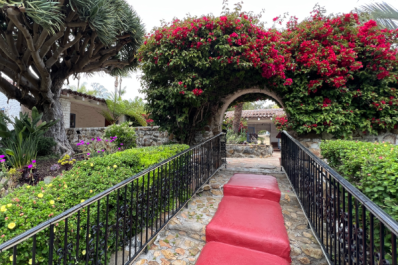 Walkway through garden at Leo Carrillo Ranch Historical Park in Carlsbad, California