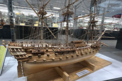 Wood sailing ship model at Miniature Craftsman Museum in Carlsbad, California