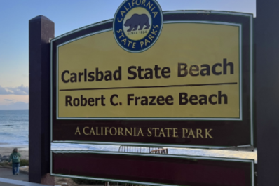 State Beach sign at Frazee Beach in Carlsbad, California